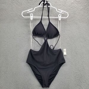 Aerie Cut Out One Piece Swimsuit Womens Medium Crinkle Black NWT